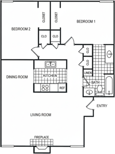 Two Bedroom / Three Bath - 800 Sq. Ft.*