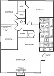 Three Bedroom / Two Bath - 1000 Sq. Ft.*